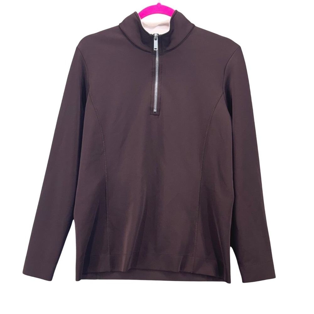 Fairway & Greene Womens Brown Quarter Zip Large Pullover Mock Neck Stretch Top